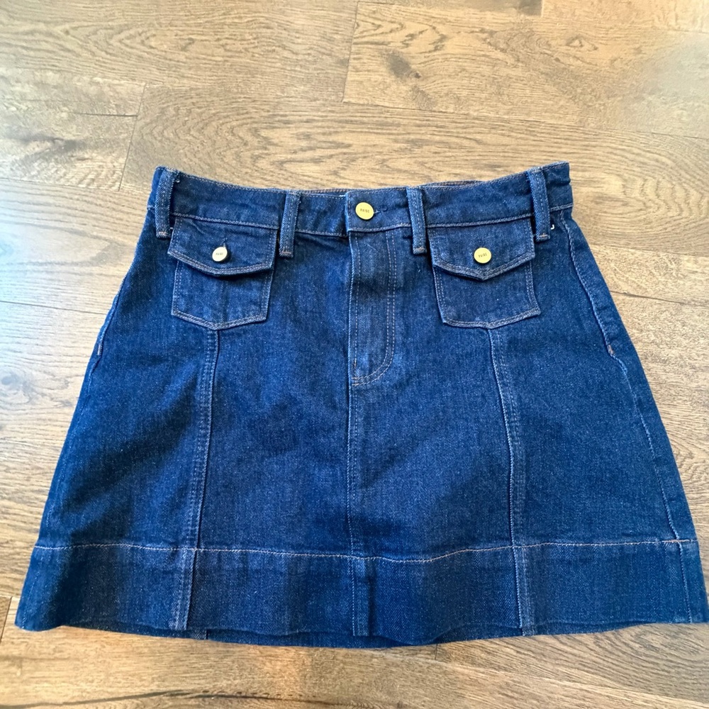 Paige Denim Mini Skirt Dark Wash Button Pocket Size 28